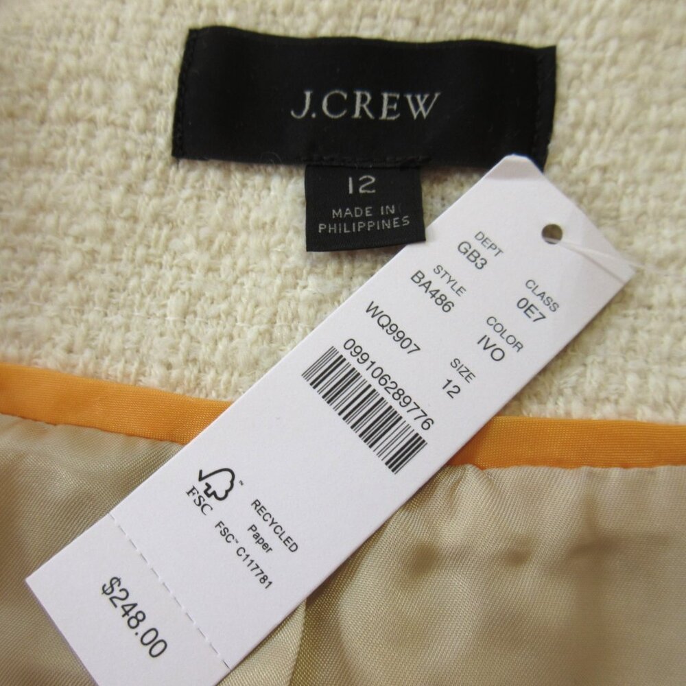 NWT J.Crew Lady Jacket in Ivory Maritime Tweed Collarless Wool Blend 12 - Picture 3 of 8